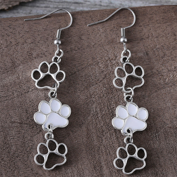 Vintage Puppy Paw Print Dangle Earrings