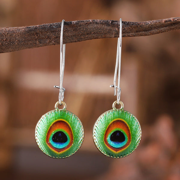 Vintage Peacock Feather Pattern Dangle Earrings