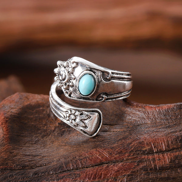 Vintage Turquoise Carved Adjustable Ring
