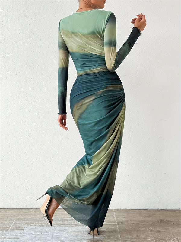 Tie-Dye Pleated Slim Fit Dress