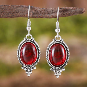 Fine Cameo Set Ruby Oval Glass Pendant Fashion Earrings Necklace Set