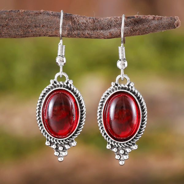 Fine Cameo Set Ruby Oval Glass Pendant Fashion Earrings Necklace Set