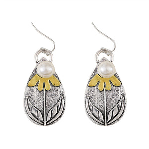 Water Drops Cubic Lace Leaf Earrings