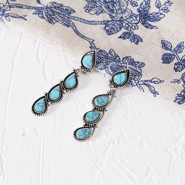 Teardrop Leaf Turquoise Vintage Long Earrings