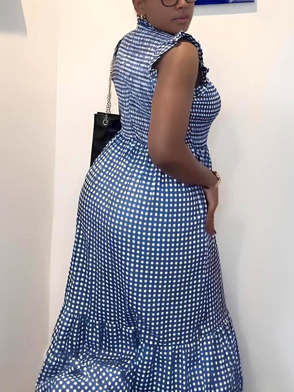 Ruffle Sleeves Gingham Maxi Dress