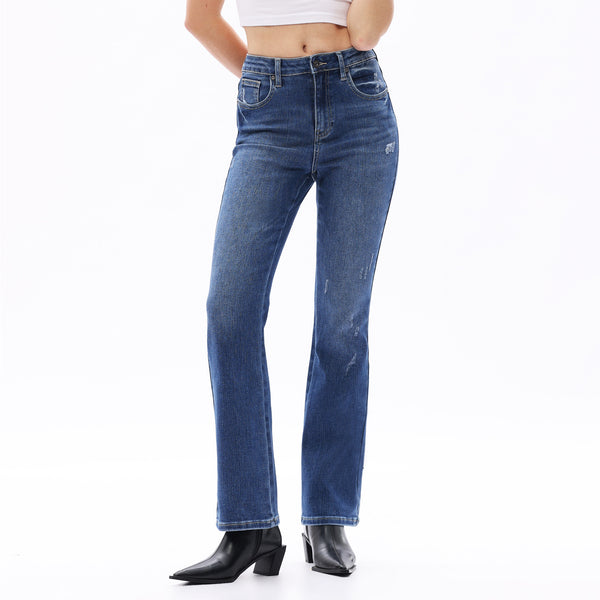 ONESO Classic Straight Leg High Rise Jeans Casual Distressed Denim Vintage Wash Women Jeans