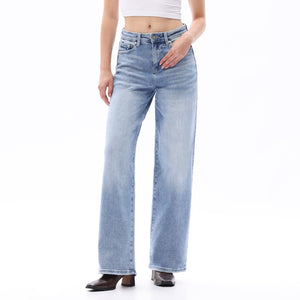 ONESO Women BBL High Rise Raw Hem Baggy Jeans High Stretchy Wide Leg Tummy Denim Pants