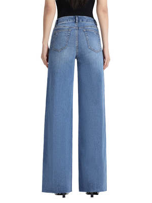ONESO Stretchy Wide Leg Jeans Mid-Low Waist Distressed Raw Hem Denim Pants BBL Baggy Vintage Casual Pants