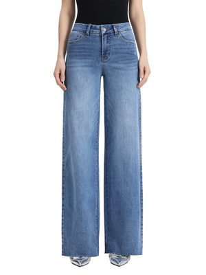 ONESO Stretchy Wide Leg Jeans Mid-Low Waist Distressed Raw Hem Denim Pants BBL Baggy Vintage Casual Pants