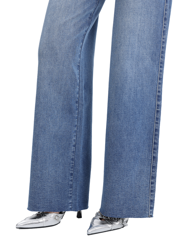 ONESO Stretchy Wide Leg Jeans Mid-Low Waist Distressed Raw Hem Denim Pants BBL Baggy Vintage Casual Pants