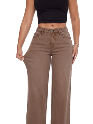 ONESO Effortless Brown Mid Rise Wide Leg Jeans