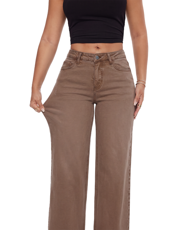 ONESO Effortless Brown Mid Rise Wide Leg Jeans