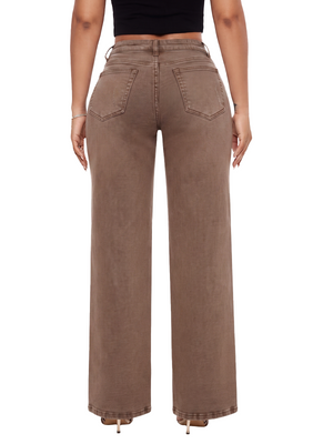 ONESO Effortless Brown Mid Rise Wide Leg Jeans