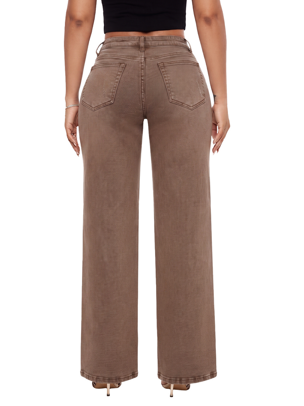 ONESO Effortless Brown Mid Rise Wide Leg Jeans