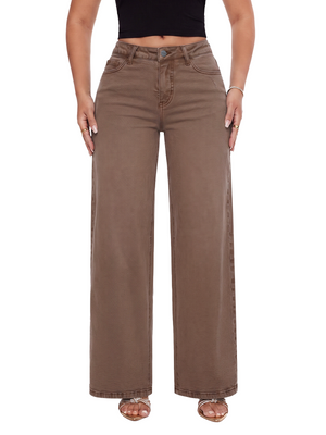 ONESO Effortless Brown Mid Rise Wide Leg Jeans