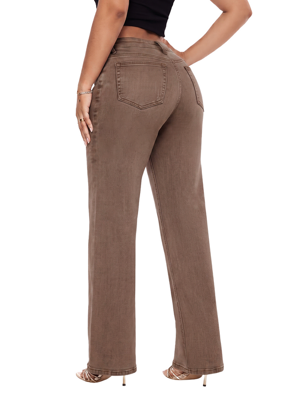 ONESO Effortless Brown Mid Rise Wide Leg Jeans