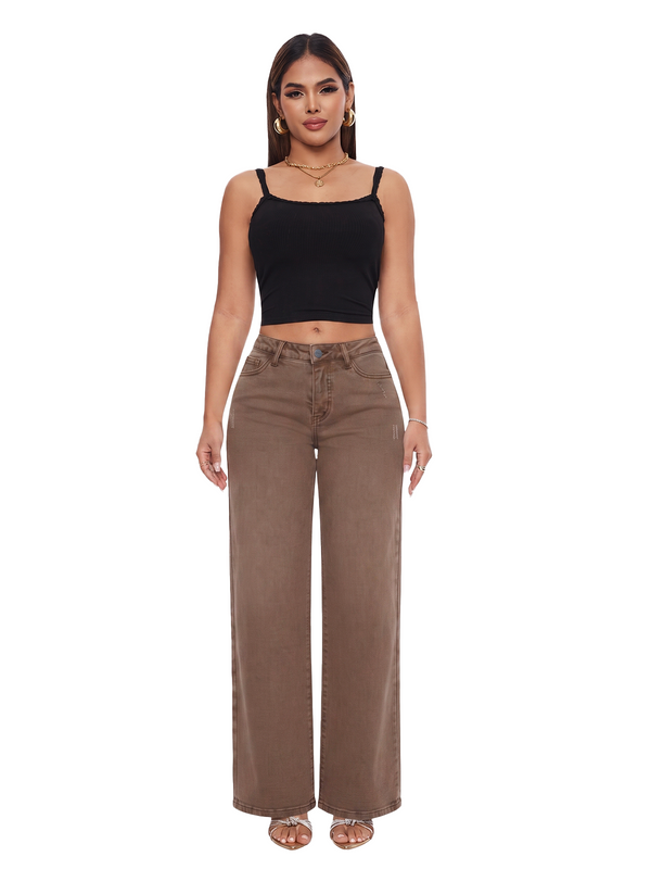 ONESO Effortless Brown Mid Rise Wide Leg Jeans