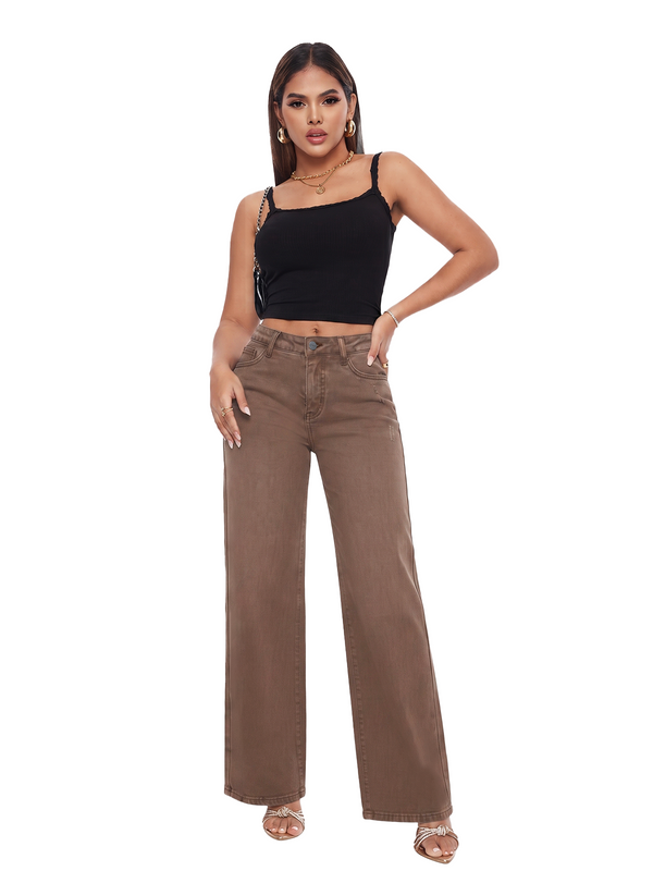 ONESO Effortless Brown Mid Rise Wide Leg Jeans
