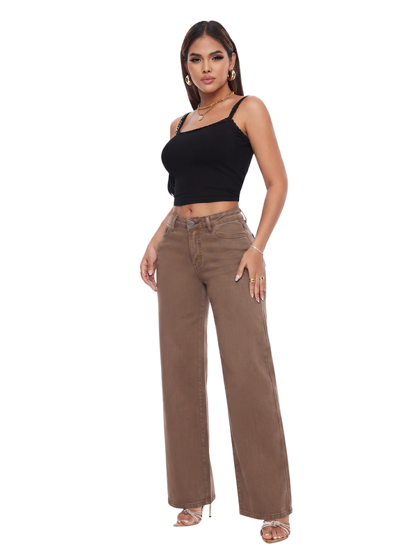 ONESO Effortless Brown Mid Rise Wide Leg Jeans