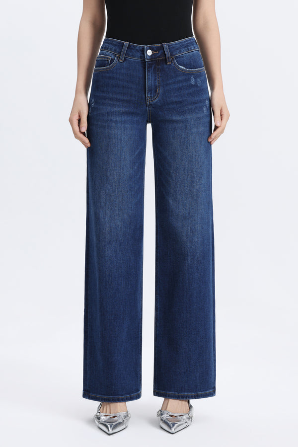 ONESO Women Effortless Coastal Mid Rise Wide Leg Jeans – Petite & Tall