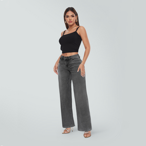 ONESO BBL Wide Leg Jeans for Women Stretchy Mid Low Rise Butts Lifting Baggy Jeans Trendy Loose Fit Cute Mom Jeans