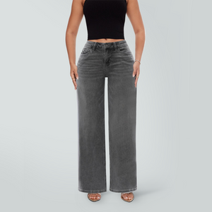 ONESO BBL Wide Leg Jeans for Women Stretchy Mid Low Rise Butts Lifting Baggy Jeans Trendy Loose Fit Cute Mom Jeans