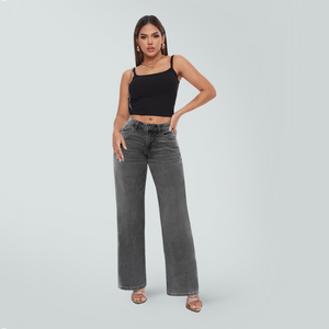 ONESO BBL Wide Leg Jeans for Women Stretchy Mid Low Rise Butts Lifting Baggy Jeans Trendy Loose Fit Cute Mom Jeans