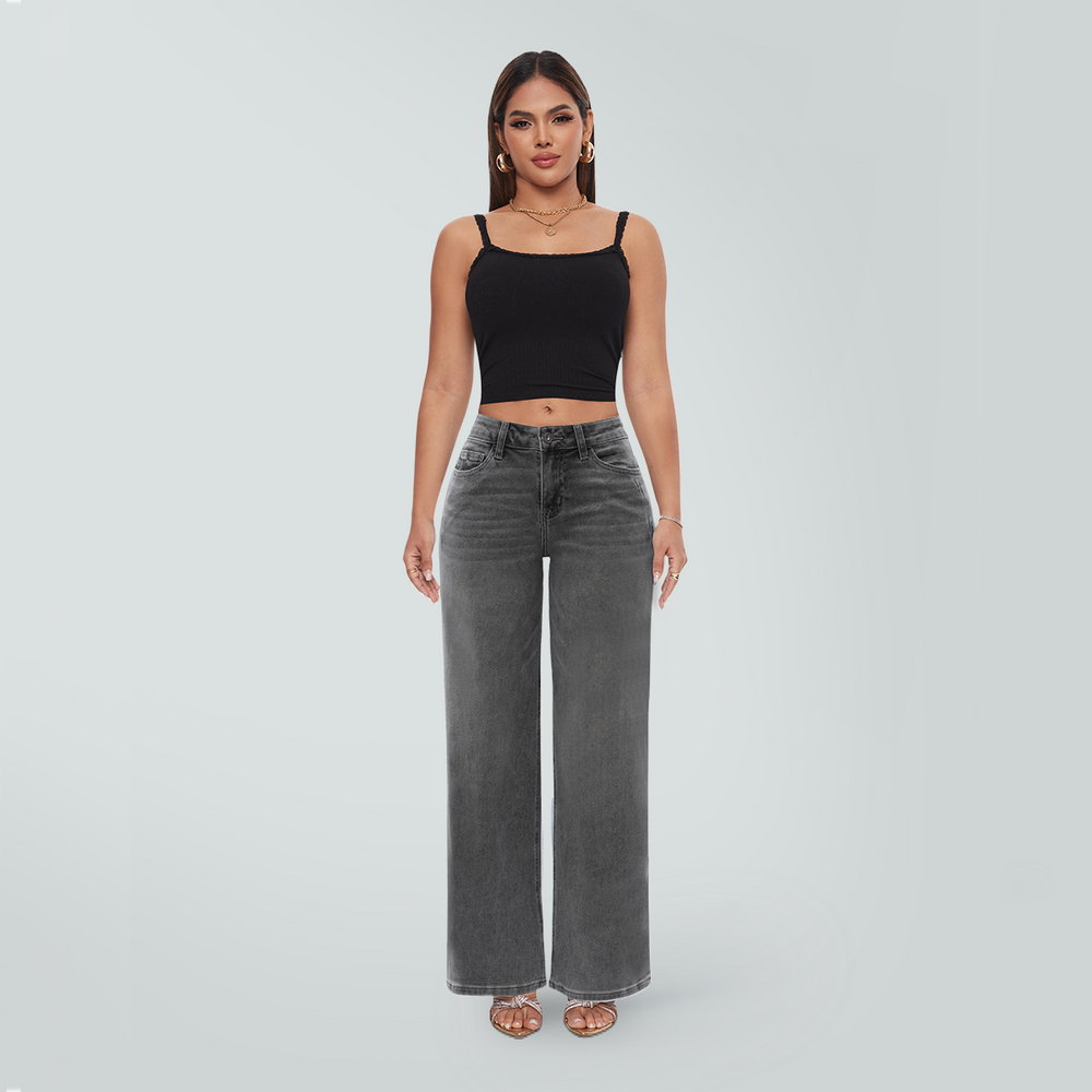 ONESO BBL Wide Leg Jeans for Women Stretchy Mid Low Rise Butts Lifting Baggy Jeans Trendy Loose Fit Cute Mom Jeans