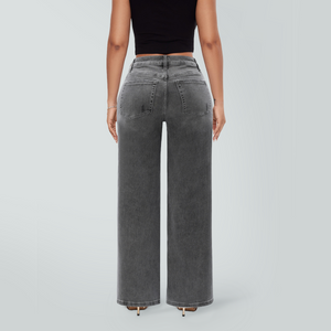 ONESO BBL Wide Leg Jeans for Women Stretchy Mid Low Rise Butts Lifting Baggy Jeans Trendy Loose Fit Cute Mom Jeans