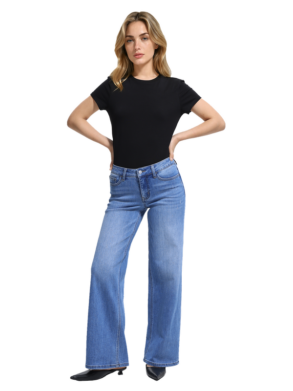 ONESO Effortless Mid Rise Wide Leg BBL Jeans