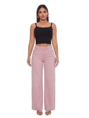 ONESO Pink Mid Rise Wide Leg Jeans