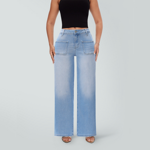 ONESO Wide Leg BBL Jeans for Women Trendy Loose Stretchy Mid Low Rise Butts Lifting Baggy Jeans