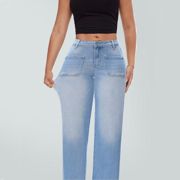 ONESO Wide Leg BBL Jeans for Women Trendy Loose Stretchy Mid Low Rise Butts Lifting Baggy Jeans