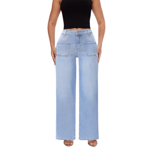 ONESO Women Mid Low Rise Wide Leg Baggy Jeans Front Pocket Stretch Butt-Lifting Loose Fit Denim Pants