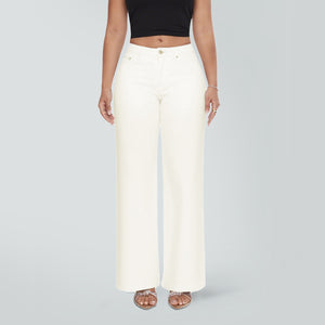 ONESO Wide Leg BBL Jeans for Women Stretchy Mid Low Rise Butts Lifting Baggy Jeans Trendy Loose Fit Cute Mom Jeans Casual White