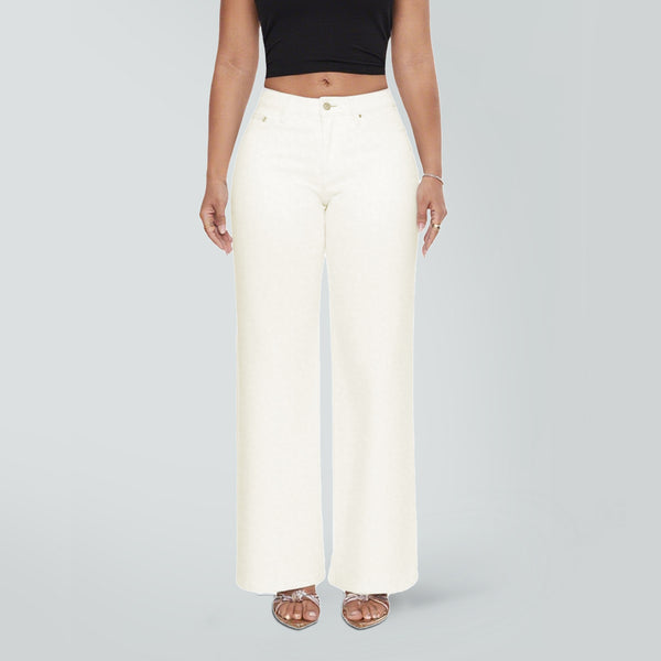 ONESO Wide Leg BBL Jeans for Women Stretchy Mid Low Rise Butts Lifting Baggy Jeans Trendy Loose Fit Cute Mom Jeans Casual White