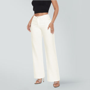 ONESO Wide Leg BBL Jeans for Women Stretchy Mid Low Rise Butts Lifting Baggy Jeans Trendy Loose Fit Cute Mom Jeans Casual White