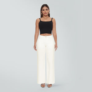 ONESO Wide Leg BBL Jeans for Women Stretchy Mid Low Rise Butts Lifting Baggy Jeans Trendy Loose Fit Cute Mom Jeans Casual White