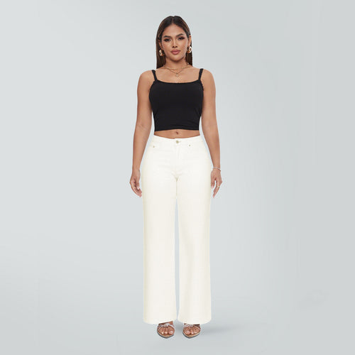 ONESO Wide Leg BBL Jeans for Women Stretchy Mid Low Rise Butts Lifting Baggy Jeans Trendy Loose Fit Cute Mom Jeans Casual White