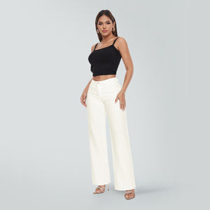 ONESO Wide Leg BBL Jeans for Women Stretchy Mid Low Rise Butts Lifting Baggy Jeans Trendy Loose Fit Cute Mom Jeans Casual White