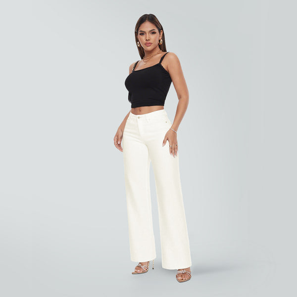 ONESO Wide Leg BBL Jeans for Women Stretchy Mid Low Rise Butts Lifting Baggy Jeans Trendy Loose Fit Cute Mom Jeans Casual White