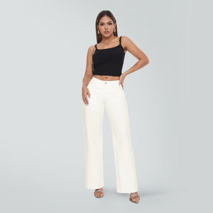 ONESO Wide Leg BBL Jeans for Women Stretchy Mid Low Rise Butts Lifting Baggy Jeans Trendy Loose Fit Cute Mom Jeans Casual White