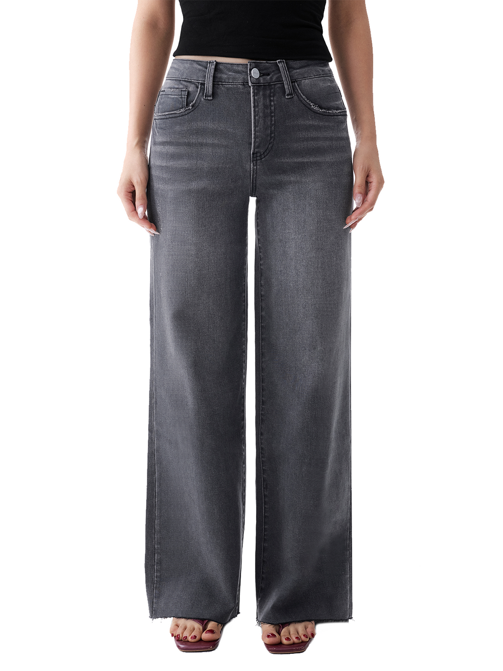 ONESO Gray High Rise Wide Leg Jeans