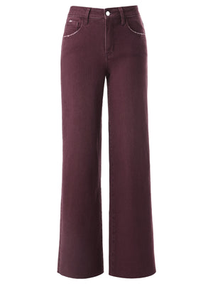 ONESO Chic High Rise Burgundy Wide Leg Jeans