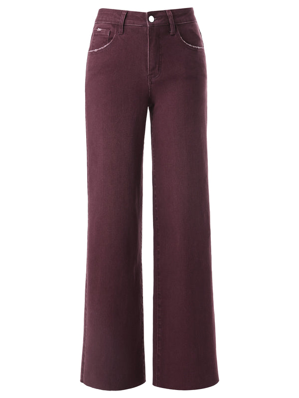 ONESO Chic High Rise Burgundy Wide Leg Jeans