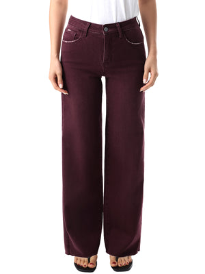 ONESO Chic High Rise Burgundy Wide Leg Jeans