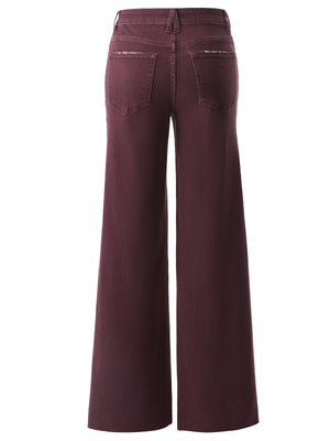 ONESO Chic High Rise Burgundy Wide Leg Jeans