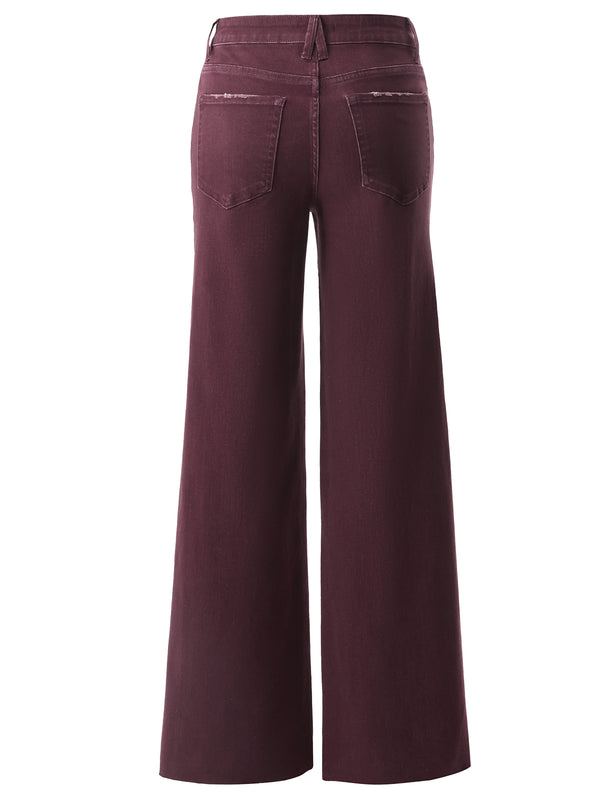 ONESO Chic High Rise Burgundy Wide Leg Jeans