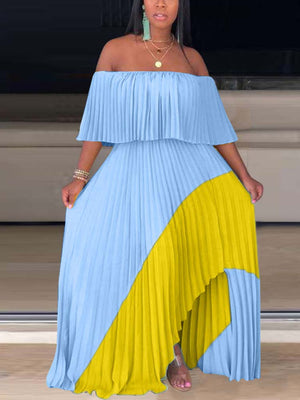 Off Shoulder Ombre Pleated Maxi Dress