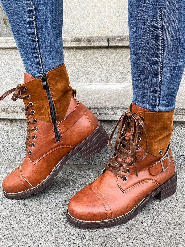 Chunky Heel Leather Boots